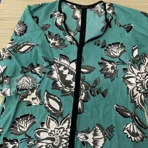 ZARA Womens Floral Blouse Top Black Green Size Small S